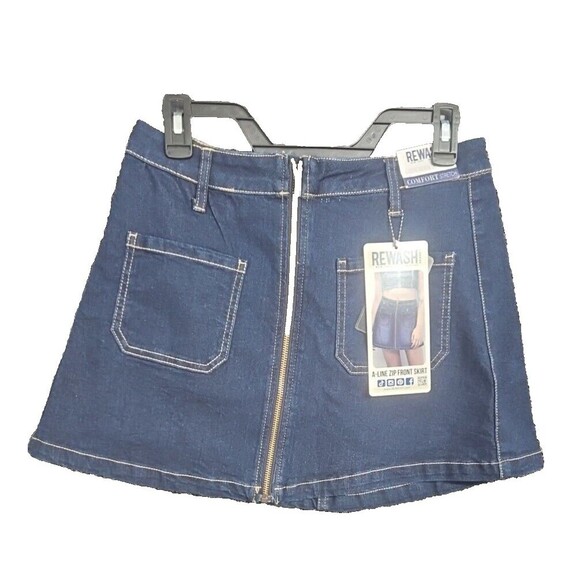 By Rewash A-Line Women's Denim Jean Zip Front Dark Wash Skirt Pockets 7/28 NWT - Picture 1 of 6